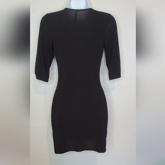 💚5/$25 True Light LBD Black Bodycon Ruched Stretch Knit Mini Dress Size Small - Picture 7 of 8